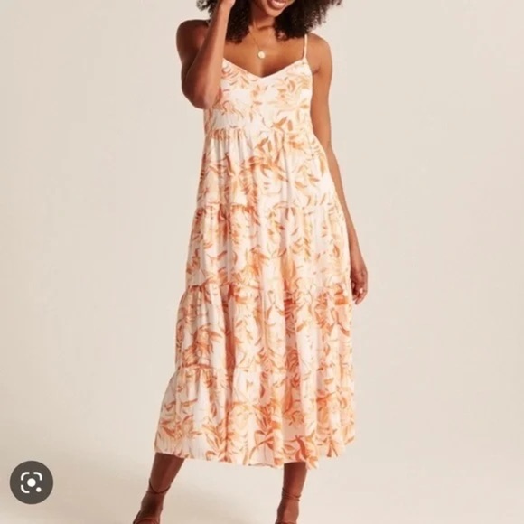 Abercrombie & fitch white orange floral dress strap maxi dress Small - Picture 1 of 1